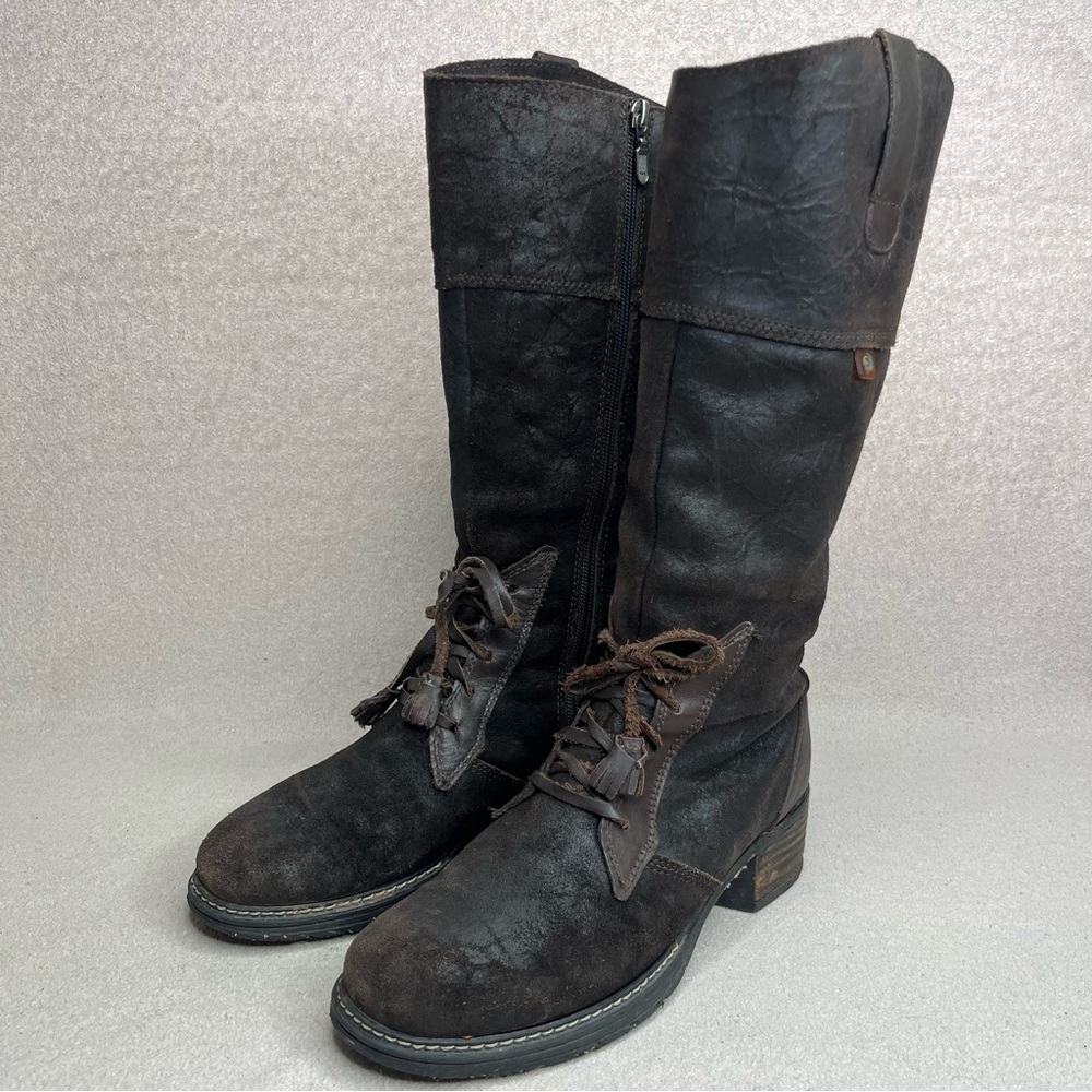 Maël Leather Tall Lace Up Boots Women’s 8 Dark Brown Moto Boho Grunge Steampunk